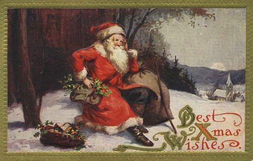 Victorian Santa Christmas Wishes Greeting Card, 1890s
