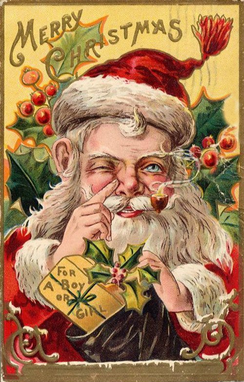 Victorian Santa Christmas Greeting Card with Holly
