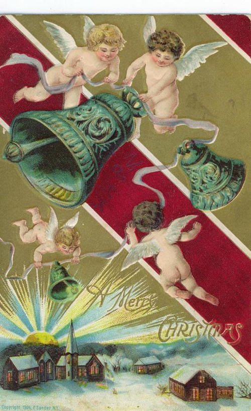 Victorian Christmas Cherubs with Ornamental Bells Greeting Card