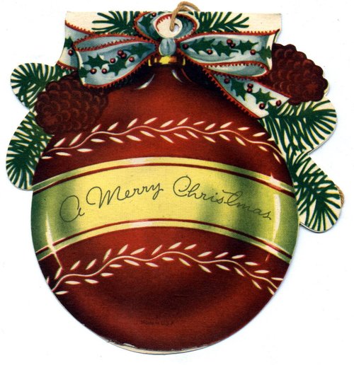 Vintage Christmas Die-Cut Ornament Card, Early 1900s Holiday Greeting