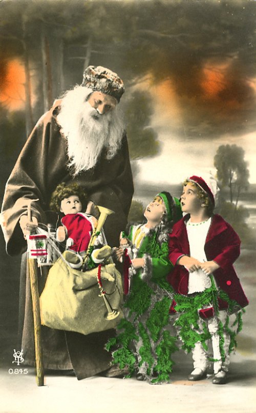 Victorian Santa with Children Christmas Greeting Card