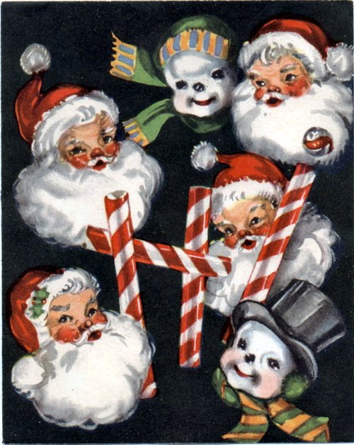 Vintage 1920s Christmas Santa & Snowman Die-Cut Greeting Card