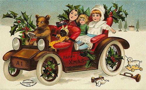 Vintage Edwardian Christmas Auto Card with Children & Toys