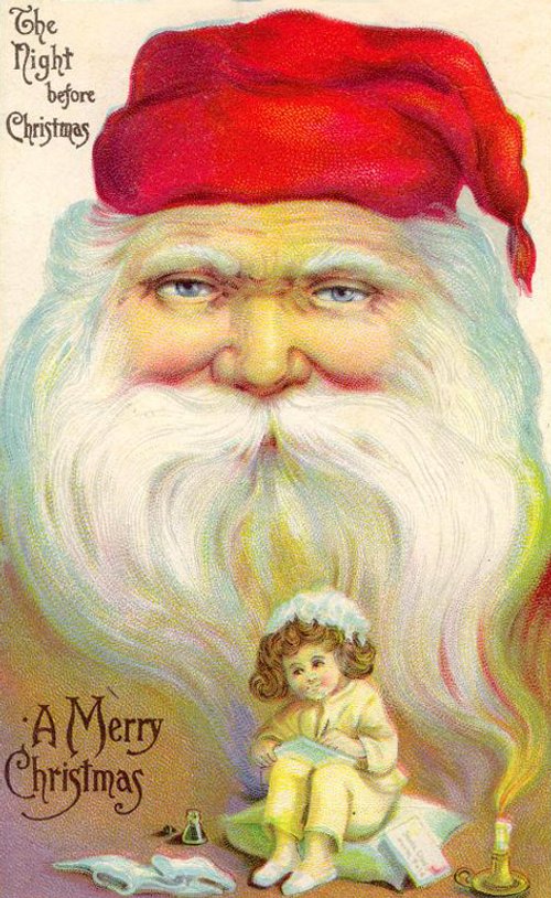 Victorian Santa Claus Christmas Greeting Card with Child