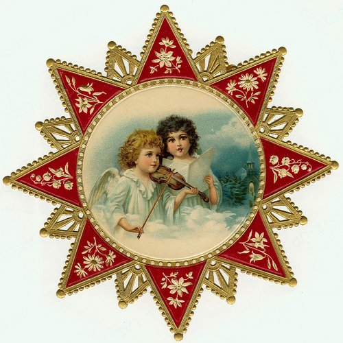 Victorian Angel Cherubs Christmas Card with Gold Embossed Frame