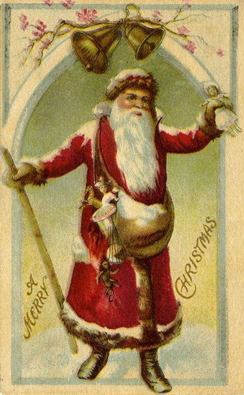 Victorian Santa Claus Christmas Greeting Card with Bells