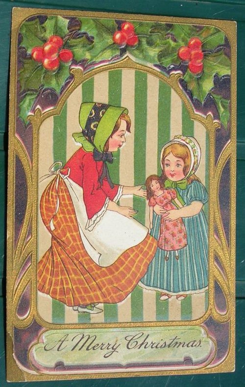 Victorian Christmas Greeting Card with Mother and Child