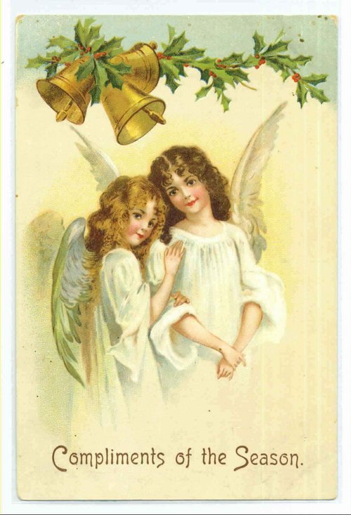 Victorian Christmas Angels & Bells Vintage Greeting Card