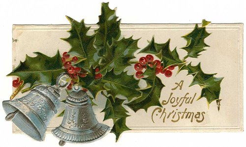 Victorian Christmas Greeting Card with Holly & Bells