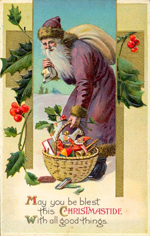 Vintage Christmas Christmastide Santa Greeting Card, Early 1900s