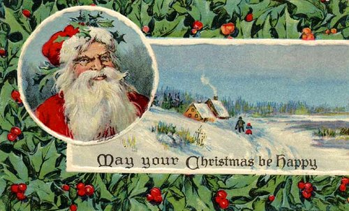 Victorian Santa Christmas Greeting Card with Snow Scene