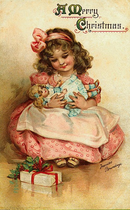 Vintage Victorian Christmas Card with Child & Gifts