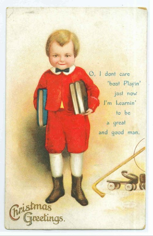 Vintage Edwardian Christmas Greeting Card Boy Books Education