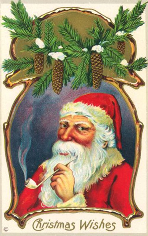 Victorian Christmas Wishes Santa Greeting Card Evergreen