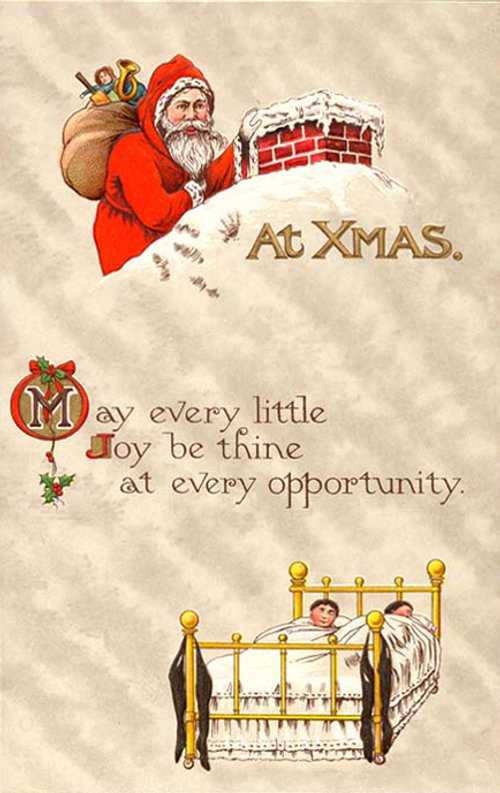 Victorian Christmas Santa Chimney Greeting Card with Joy Message
