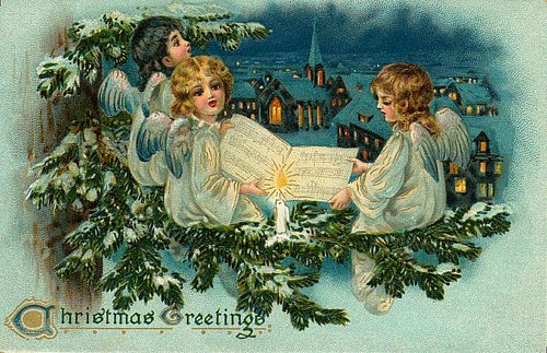 Victorian Christmas Angels Greeting Card - Vintage Holiday