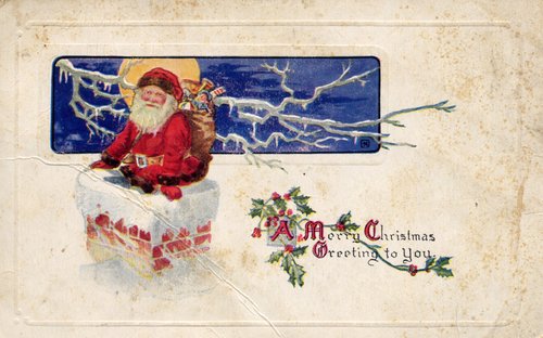 Victorian Santa Chimney Christmas Greeting Card, 1890s