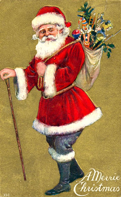 Victorian Santa Claus Christmas Greeting Card Gold Background
