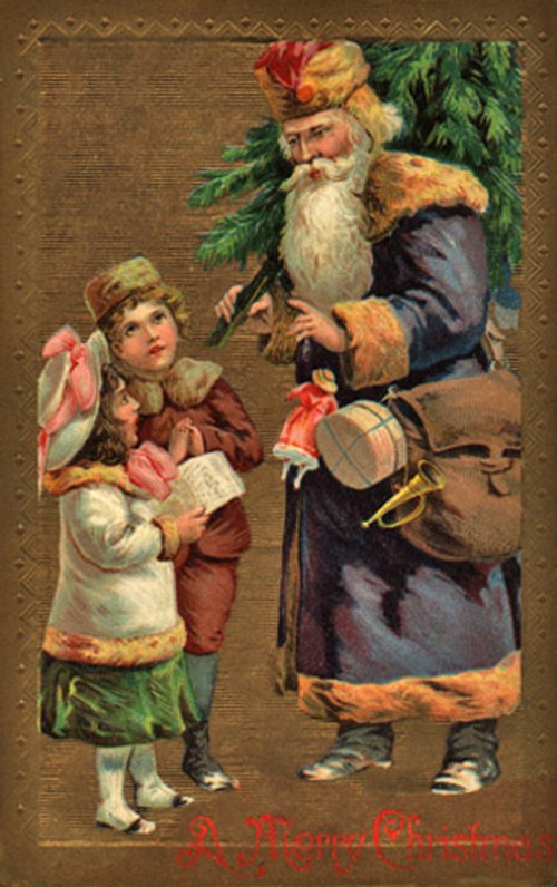 Victorian Santa Claus Christmas Greeting Card with Children
