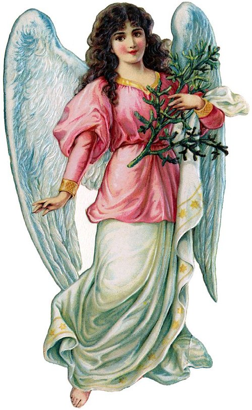 Victorian Angel with Evergreen Branch Vintage Greeting Card