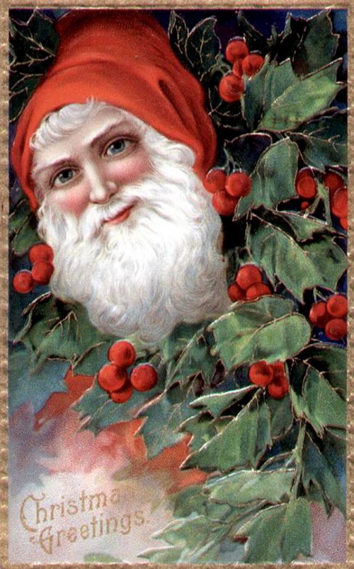 Victorian Santa Christmas Greetings Chromolithograph Card