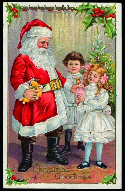 Victorian Christmas Greetings Santa Toys Children Card