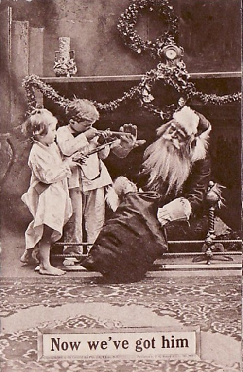 Vintage Christmas Card Santa Caught by Children Early 1900s