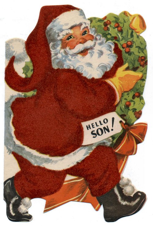 Vintage Santa Christmas Greeting Card Die-Cut Hello Son Early 1900s