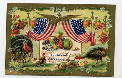 Vintage Thanksgiving Greetings Card | Victorian Era Patriotic Turkey