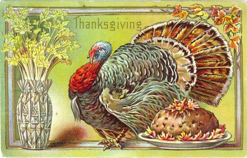 Victorian Thanksgiving Turkey Greeting Card with Autumn Harvest