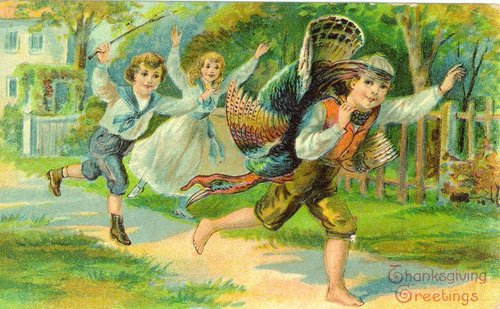 Vintage Thanksgiving Greeting Card with Turkey & Children