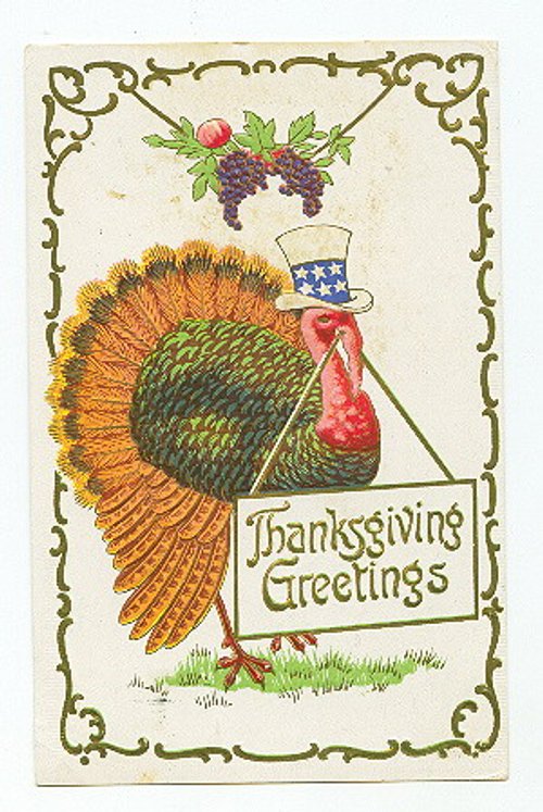 Vintage Thanksgiving Greeting Card with Turkey & Top Hat