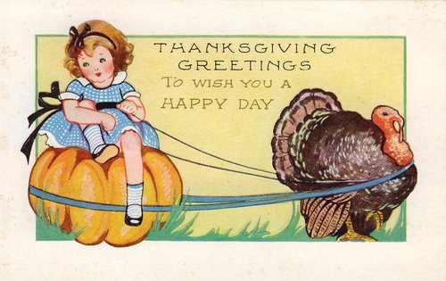 Vintage Thanksgiving Greeting Card with Child & Turkey, Early 1900s