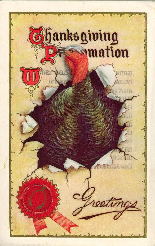 Vintage Thanksgiving Proclamation Card with Turkey Die-Cut, Early 1900s
