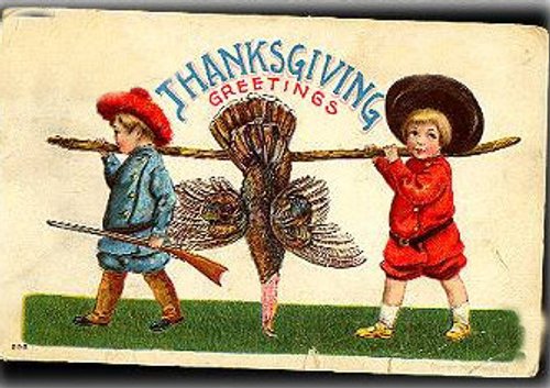 Vintage Thanksgiving Greeting Card Children Turkey 1890s
