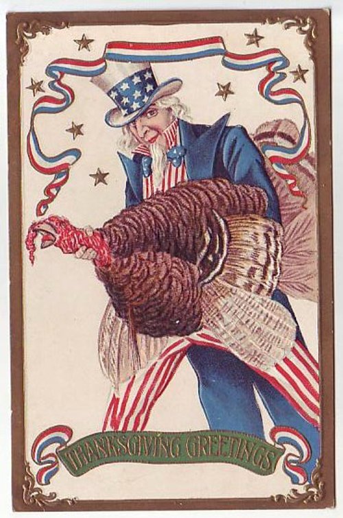 Vintage Uncle Sam Thanksgiving Turkey Greeting Card 1900s
