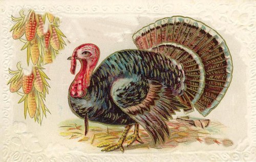 Victorian Turkey Thanksgiving Greeting Card with Corn Motif