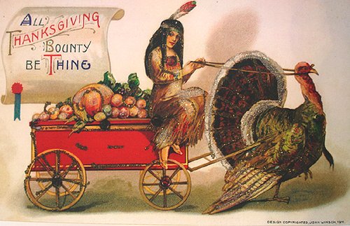 Native American Thanksgiving Turkey Wagon Victorian Card