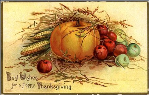 Victorian Thanksgiving Greeting Card with Harvest Abundance