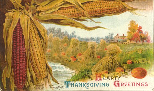 Hearty Thanksgiving Greetings Vintage Card with Harvest Corn