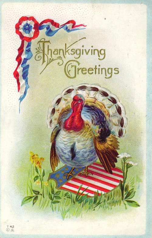 Vintage Thanksgiving Turkey Greeting Card, Early 1900s Patriotic