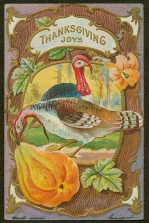 Vintage Thanksgiving Joys Card with Turkey and Gourds/Squash