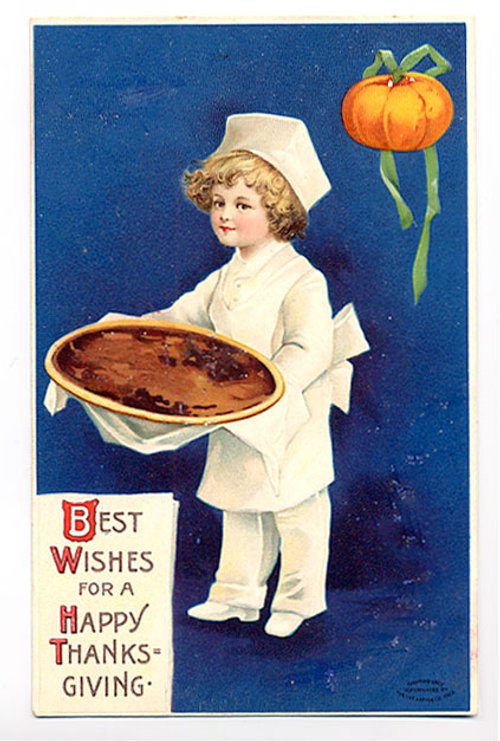 Vintage Thanksgiving Greeting Card with Chef & Pie, Early 1900s