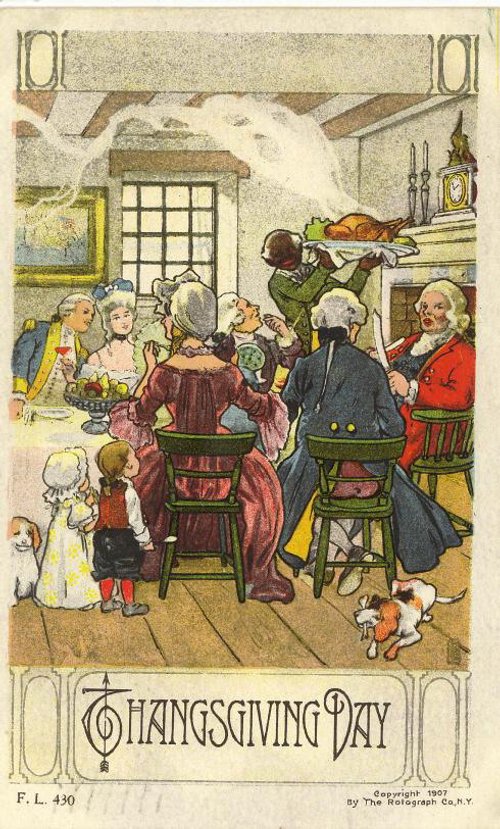 Vintage 1907 Thanksgiving Day Greeting Card - Victorian Family Dinner