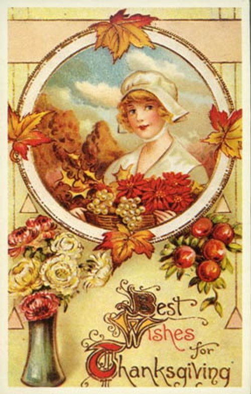 Vintage Thanksgiving Greeting Card, Early 1900s Portrait