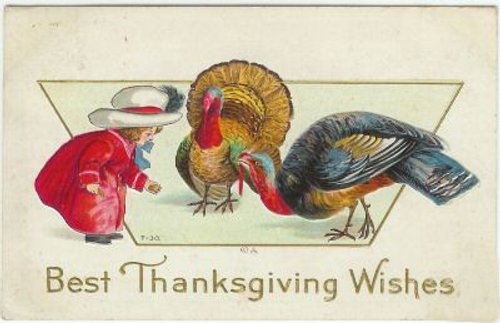 Vintage Thanksgiving Greeting Card with Turkey & Child