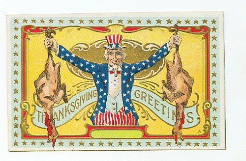 Vintage Thanksgiving Greeting Card Uncle Sam Patriotic