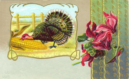 Victorian Turkey Thanksgiving Greeting Card Chromolithograph