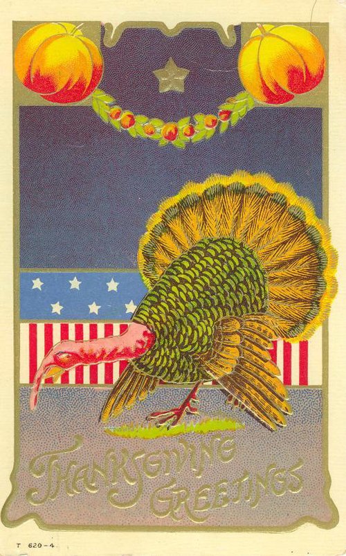 Vintage Thanksgiving Turkey Greeting Card with Patriotic Design