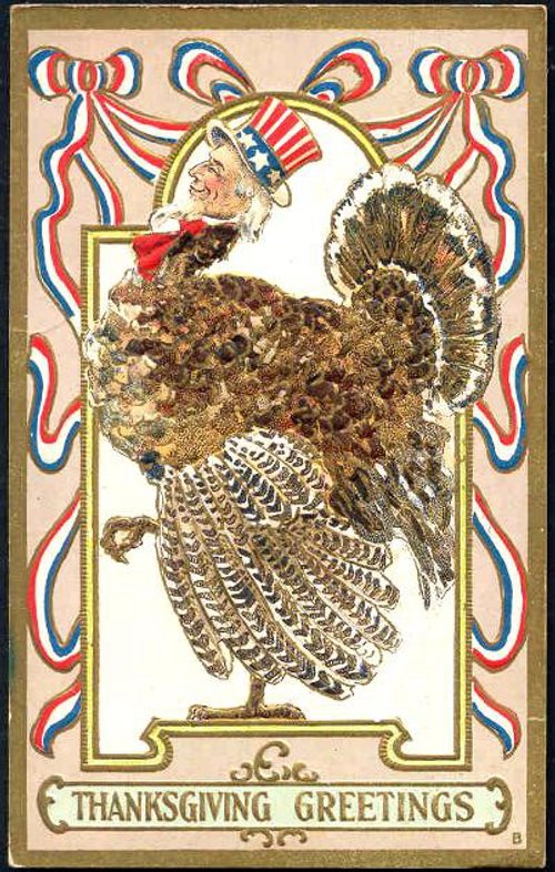 Vintage Thanksgiving Greeting Card with Uncle Sam Turkey, Early 1900s